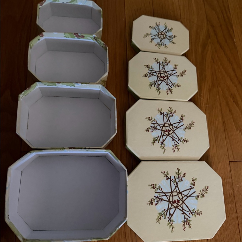 4 Piece Octagonal Storage Box with Floral Design NWOT